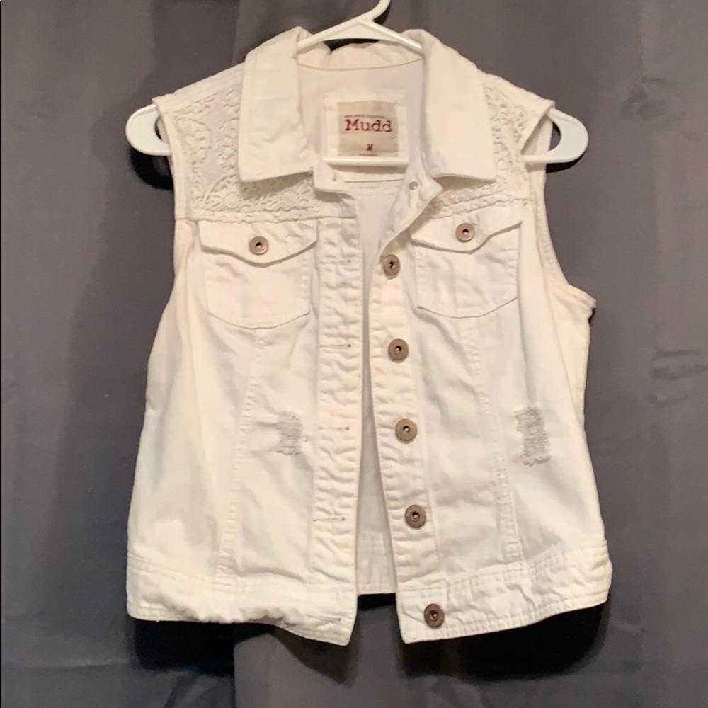 White Jean Jacket With Lace Backing